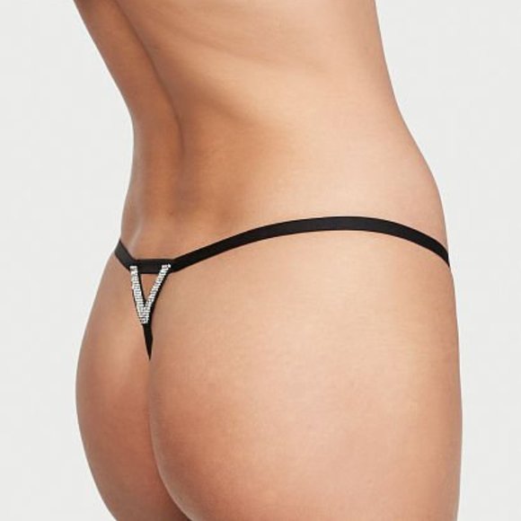 VS M Very Sexy Bombshell Shine V-String Panty Purple Black Floral Thong NWT - Picture 9 of 16